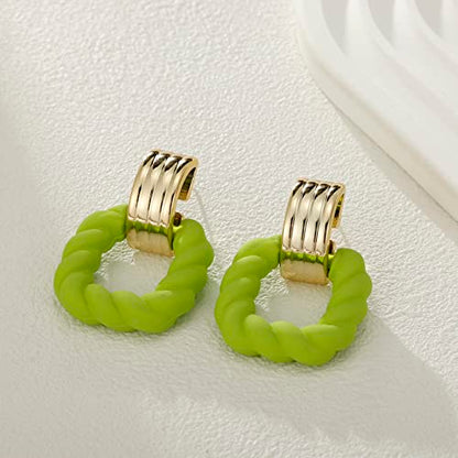 RUOFFETA Rectangle Earrings for Women, Acrylic Square Earrings Twisted Geometric Statement Jewelry - color: Green Gold