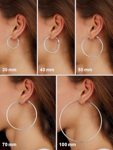 FOCALOOK 14K Gold Plated Lightweight Large Hoops| 2mm Thin Hoop Earrings for Women 30/40/50/70/100mm - color: 01.Silver, size: 40mm