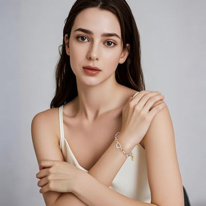 Emibele Heart Charm Bracelet for Women, Bible Verse Bracelet Stainless Steel 18K Gold Plated Bracelet Love Pendant Link Chain OT Clasp, Birthday Christmas Jewelry Gift for Mother Her - color: Silver Pendant