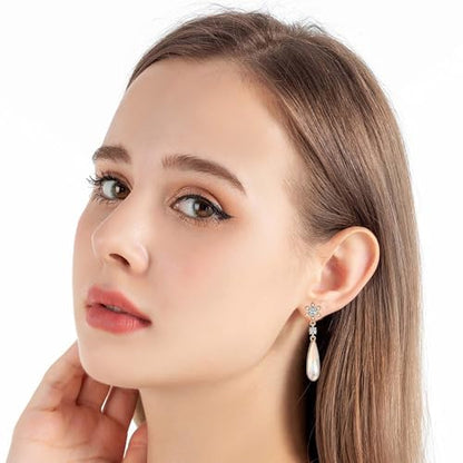 Austrian Crystal Teardrop Earrings Flower Dangle Earrings for Women 14K Gold Plated Drop Stud Earrings Hypoallergenic Jewelry - color: Aurora Borealis