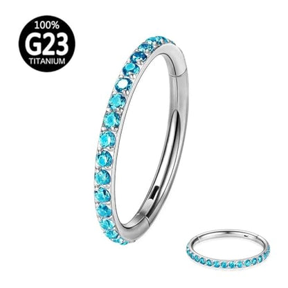 2pc G23 Titanium 6/8/10/12mm Nose Ring Opal Multi Zircon Hoop Hinge Septum Ear Lobe Daith Body Piercing - color: OP05 & Blue Zircon, size: Inner Ring Diameter: 10mm
