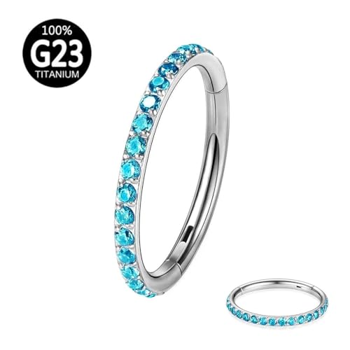 2pc G23 Titanium 6/8/10/12mm Nose Ring Opal Multi Zircon Hoop Hinge Septum Ear Lobe Daith Body Piercing - color: OP05 & Blue Zircon, size: Inner Ring Diameter: 12mm