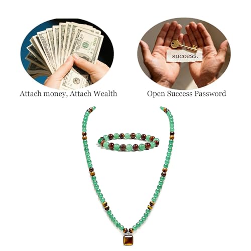 Money Bracelets Necklace Jewelry Set for Women Men Jade Crystal Tiger Eye Obsidian Beaded Necklace Feng Shui Good Luck Money Bracelet Wealth Attraction Accessories Outfits Protection Jewelry Gifts - color: A1