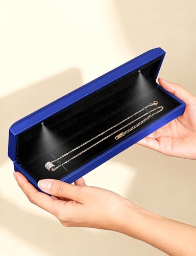 Hatori Long Chain Necklace Jewelry Gift Box with LED Light, Bracelet Storage Case, Jewellry Display Box for Wedding, Engagement, Proposal, Birthday, Anniversary - color: Blue