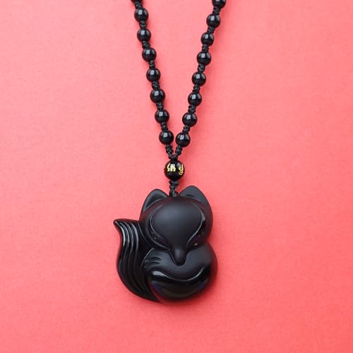 Anjiucc Natural Gemstone Tree of Life Black Obsidian/Golden Obsidian Pendant Necklace for Male and Female Necklace - color: Fox