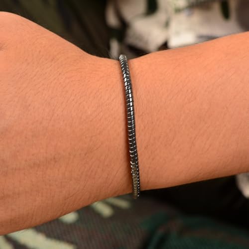 Men's Premium Hematite Snake Bone Adjustable Bracelet Gift for Him | Handmade polished stainless steel fittings durable steel wire flexible fit lightweight, suitable for casual and business wear