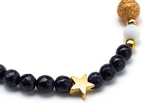 Fesciory Solar System Bracelet for Women, Universe Galaxy Beaded Jewelry | Natural Stone Beads, Universe Galaxy Design, Guardian Star Charm, Adjustable Fit, Birthday & Astronomy Planet Gifts for Loves - color: Blue Sandstone(Stretch)