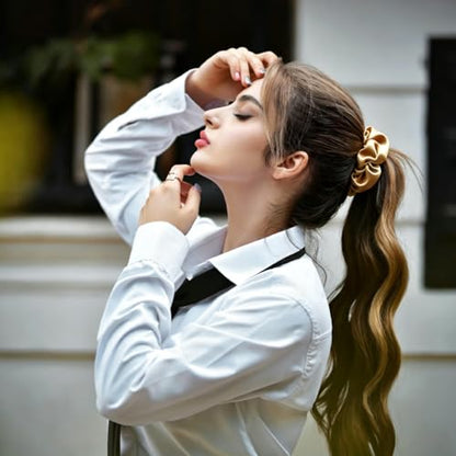 Silk Hair Ties Ponytail Holder Hairs Bow Ropes Elastics Hairtie Accessories Wide 0.8inch on Hair No Damage No Crease for Women Curly Thick Wavy Hair(30Pcs Dark Yellow) - color: Dark Yellow