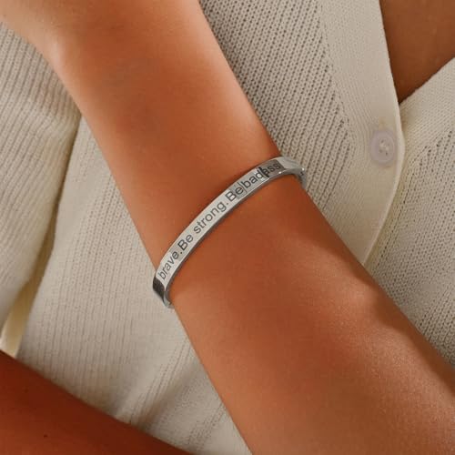 Inspirational Christian Bracelet for Women, Oval Engraved Bible Verse Love Bangle Cuff, Faith Scripture Jewelry, Religious Encouragement Gift for Mom Daughter Sister Friend - color: Be brave.Be strong.Be badass-Oval Bangle Silver