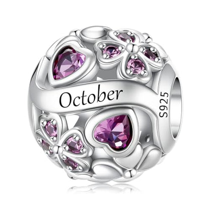 LNQOBU 925 Sterling Silve Lucky Birthstone Charm for Bracelets, With 5A Cubic Zirconia Birthday Charms Dangle Pendant Bead for Pandora Bracelets and Necklaces - color: J1-October