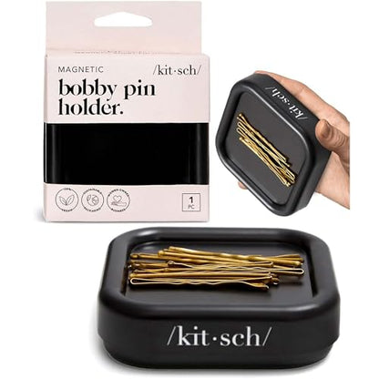 Kitsch Magnetic Bobby Pin Holder - Black, 1 Pc | Cute Stuff, Strong Magnetic Pin Holder for Desk & Vanity, Securely Holds Metal Hair Clips, Bobby Pins & Paper Clip
