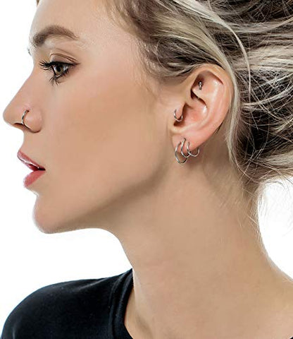 6-8Pcs 20G-18G-16G-14G Stainles Steel Clicker Ring Seamless Lip Nose Daith Cartilage Helix Tragus Hoop Ring - style: D1:4 Pairs,16G(1.2mm) Pin Thickness