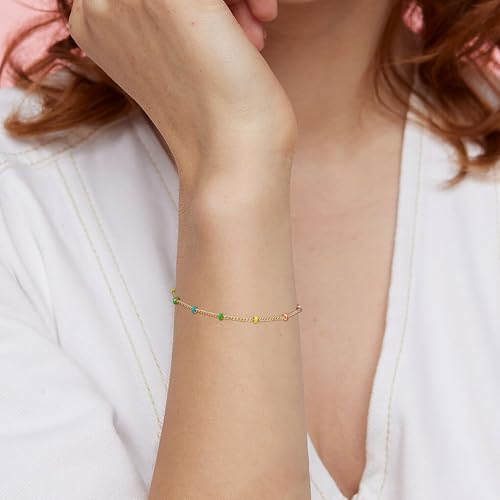 Gold Chain Bracelet for Women, 14K Gold Plated | Dainty Bracelets with Adjustable Chain, Trendy Jewelry Gift for Women - style: Colorful 2