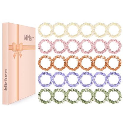 30 Pcs Small Scrunchies No Damage Hair Ties for Women | Hair Accessories Ponytail Holders, Elastic Soft Rubber Bands for Thick Thin Hair (Flowers Theme) - color: Flowers Theme