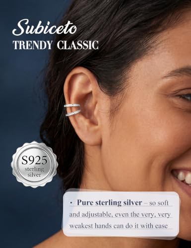 Subiceto 925 Sterling Silver Ear Cuffs Non Piercing - Adjustable Hypoallergenic 14K Gold Plated Clip On Earrings for Women Cubic Zirconia Silver Ear Cuff Helix Cartilage Fake Piercing - color: 06 Simple CZ Silver Tone