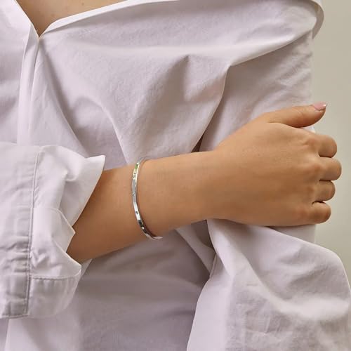 14K Gold Bracelets for Women Adjustable Slider Bracelet Bangle Bracelets for Women Trendy Chain Bracelet - color: Silver CZ Bar