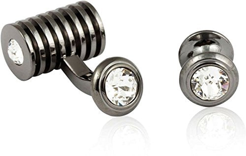 Cuff-Daddy Gunmetal Clear Barrel Crystal Cufflinks and Studs Formal Set with Jewelry Presentation Box Storage Travel Special Occasions Handmade Cufflinks & Shirt Accessories Business