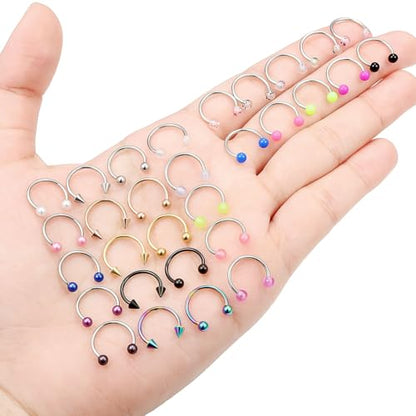 20/18/16/14G Horseshoe Septum Nose Lip Rings Smile Piercings 6/8/10/12/14/16mm Cartilage Helix Daith Earrings Surgical Steel Jewelry for Women Men - size: 18g*3/8in(10mm)