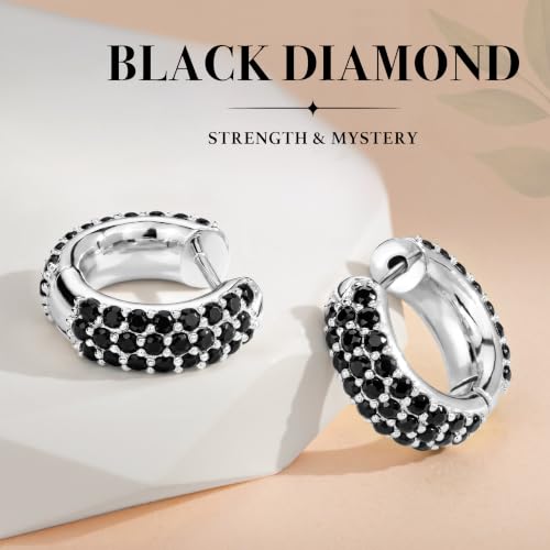 Gokeey Cubic Zirconia Hoop Earrings for Women, Sterling Silver Plated Small Huggie Hoops CZ Pave Chunky Thick Earrings Non Tarnish Hypoallergenic Lightweight Jewelry April Birthstone Gifts - color: Black Diamond-Silver