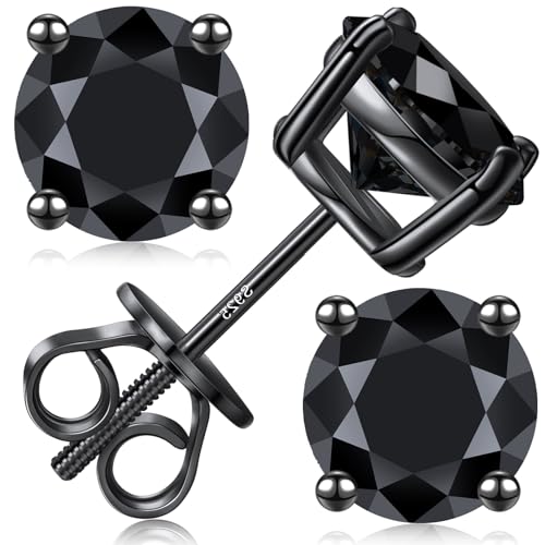 Moissanite Stud Earrings Screw Back 3-10mm 0.2ct-8.0ct 18K White Yellow Rose Gold Plated S925 Sterling Silver Round Cut D Color VVS1 Lab Created Moissanite Earrings for Women Men - color: Black Gem Black Plated, size: 0.6 carats (0.3ct 4mm*2)