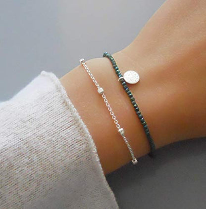 Stacking Bracelet Silver, Minimalist Simple Gourmet Satellite Rectangles Lace Heart Chain Bracelets, 925 Sterling Arm Jewelry for Women, Length 6.5-7.5 Inches - style: Cube Satellite Chain