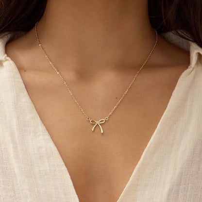 Thaivor Necklace for Women Dainty Bow Necklace 14K Gold Plated Cute Choker Small Pendant Charm Necklaces Teen Gift Trendy Stuff Personalized Jewelry Gifts - color: Gold-Cable-1