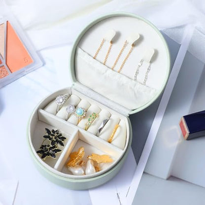 10 Pcs Mini Jewelry Travel Case, Small Travel Jewelry Case Organizer, Half Moon Leather Jewelry-Box with Handle, Green Bridesmaid Gift for Women Wedding Party Accessories
