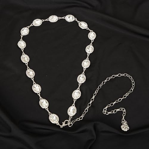 ILuvatar Green Glass Diamond Chain Belt - Metal Women's Western Style Dress Belt - color: White-8