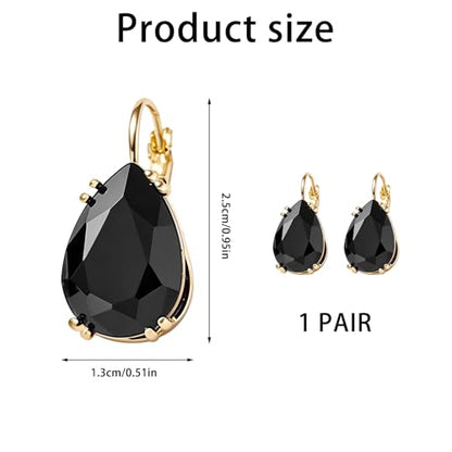 Gold Tone Teardrop Crystal Leverback Earrings Black and Metallic Earrings for Women Specific Rhinestone Water Droplet Dangle Drop Jewelry Black Teardrop Party Gifts