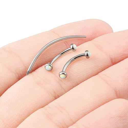 F136 Titanium 16g 6/8/10mm Opal Eyebrow/Rook/Snug/Vertical-Labret/VCH/Snake-Eyes/Anti-Tragus/Christina/Daith/Belly-Button/Bridge/Hood/Surface Curved Barbell Piercing Jewelry for Women Men - color: White, size: 10mm=3/8in