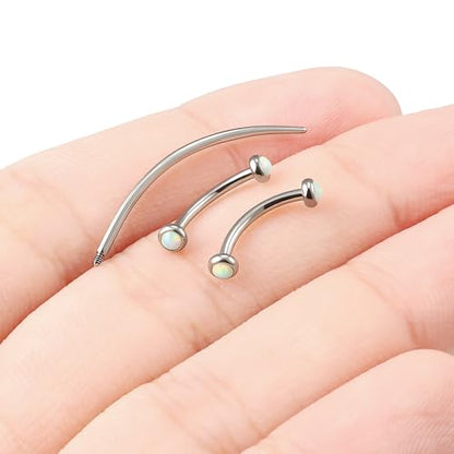 F136 Titanium 16g 6/8/10mm Opal Eyebrow/Rook/Snug/Vertical-Labret/VCH/Snake-Eyes/Anti-Tragus/Christina/Daith/Belly-Button/Bridge/Hood/Surface Curved Barbell Piercing Jewelry for Women Men - color: White, size: 10mm=3/8in