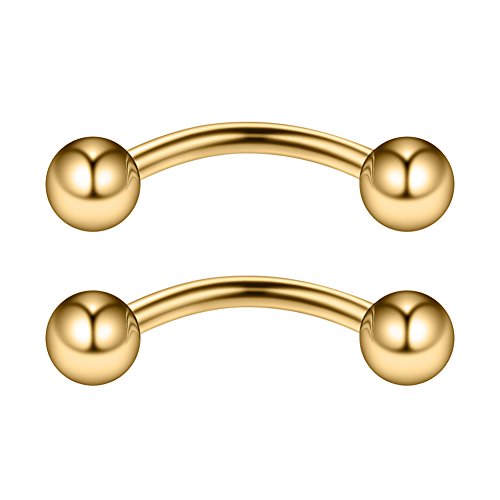 14G 12mm Surgical Steel Eyebrow Snake Eyes Tongue Navel Belly Ring Body Piercing Jewelry 2-6PCS - color: 14G 1/2" (12mm) Gold -2PCS