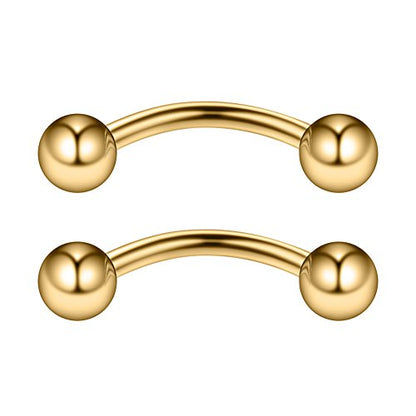 14G 12mm Surgical Steel Eyebrow Snake Eyes Tongue Navel Belly Ring Body Piercing Jewelry 2-6PCS - color: 14G 1/2" (12mm) Gold -2PCS