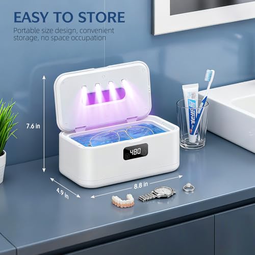 Ultrasonic Jewelry Cleaner, 50Khz Jewelry Cleaner Ultrasonic Machine for Jewelry, Eyeglasses, Rings, Watch Strap, Dentures, 24oz - 304 Stainless Steel Tank, Digital Timer - color: White