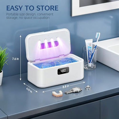 Ultrasonic Jewelry Cleaner, 50Khz Jewelry Cleaner Ultrasonic Machine for Jewelry, Eyeglasses, Rings, Watch Strap, Dentures, 24oz - 304 Stainless Steel Tank, Digital Timer - color: White