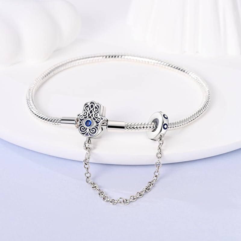 KUNSIR 925 Sterling Silver Snake Chain Bracelet with Safety Chain Charm Bracelets for Women Teen - style: KJB041
