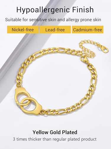 PROSTEEL Trendy Handcuffs Design/Customize Words Ankle Bracelet For Women, 316L Stainless Steel Anklets Silver/Gold/Black Tone, Hypoallergenic, Come with Box - style: 02 Handcuffs Anklet(8.5"-10.5")-Luxury Gold
