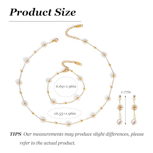 Pearl Jewelry Set for Women Pearl Necklace and Earring Set Bridal Jewelry Set for Wedding Elegant Pearl Jewelry - color: B0:Gold Pearl Flower Set