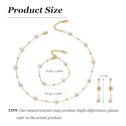 Pearl Jewelry Set for Women Pearl Necklace and Earring Set Bridal Jewelry Set for Wedding Elegant Pearl Jewelry - color: B0:Gold Pearl Flower Set