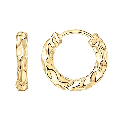PAVOI 14K Gold Plated Chunky Huggies Earrings for Women - 925 Sterling Silver Posts Small Gold Huggie Hoop Earrings - Ultra Thick Hoops Trendy Jewelry - style: Hammered