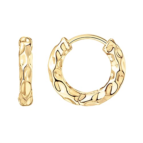 PAVOI 14K Gold Plated Chunky Huggie Earrings for Women, Small Hoop Earrings | Hypoallergenic Earrings with 925 Sterling Silver Posts, Trendy Ultra Thick Huggie Hoop Earrings - style: Hammered