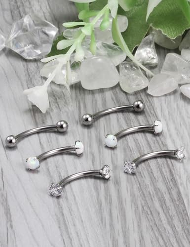 16G Eyebrow Rook Piercing Jewelry Small Belly Button Ring 316L Surgical Steel Snake Eye Tongue Curved Barbell Vertical Lip Labret Piercing Jewelry for Women Men 6mm 8mm 10mm Bars 3mm Opal CZ - color: 6PCS - 6mm Bars