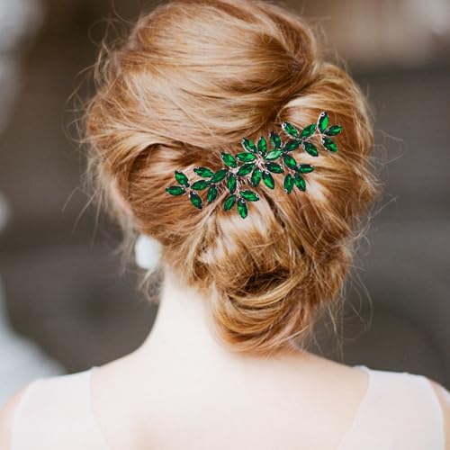 Green Wedding Crystal Hair Comb Elegant Bridal Wedding Hair Piece Teardrop Crystal Rhinestone Hair Accessories for Women Prom Party Photography - color: Green