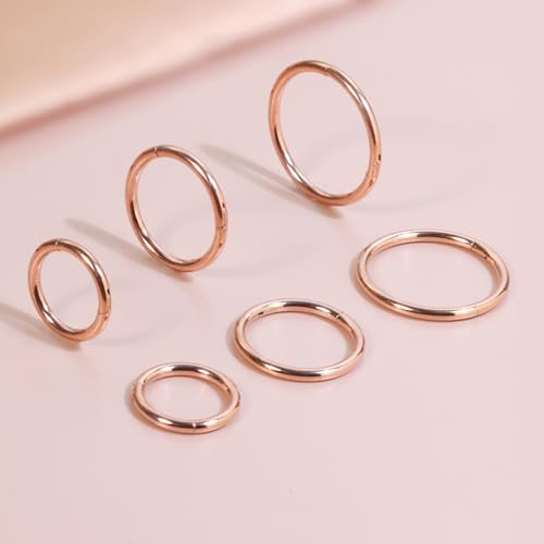 Unisex Dainty Tiny 18k Real Gold Plating Cartilage Huggie Hoop Earrings, 16G Surgical Steel Small Endless Hinged Hoops Earring for Earlobe Cartilage Helix Rook Daith Conch Nose Lip Body Piercing Jewelry - color: Rose Gold 6/8/10mm