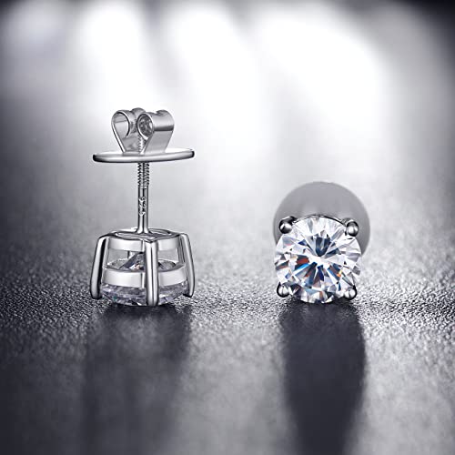Jiamiaoi Stud Earrings Screw Back Sterling Silver Cubic Zirconia Stud Earrings Set 4 Millimeters-8 Millimeters Nickle Free Hypoallergenic Earring Studs - color: D-Flat-Round Silver, size: 7mm