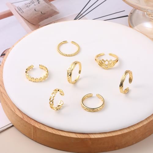 18PCS Toe Rings for Women | Non Tarnish Gold/Silver Rings Open Flower CZ Band Toe Ring Set Adjustable Ring Summer Beach Foot Jewelry Gifts - color: Gold