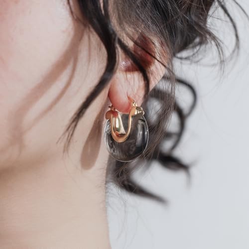Chunky Gold Resin Hoop Earrings Leverback Statement Huggie Hoops Dangle Drop Dressy Earring Prom Festival Vacation Jewelry for Women - color: Black, size: Drop