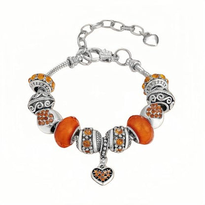 Pink Hearts Silver Plated Charm Bracelet, DIY Jewelry for Women with Beads, Charms, and Adjustable Snake Chain, Fits 7.5"+1.5" - color: Gold, size: 19cm