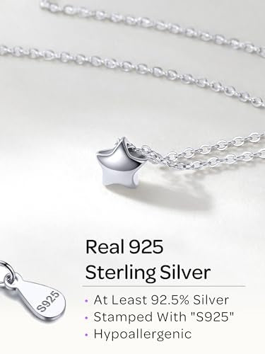 ChicSilver 925 Sterling Silver Cross/Heart/Butterfly/Star/Moon Necklace for Women, Hypoallergenic Dainty Small Silver Pendant Necklaces (with Gift Box) - style: 04.Star