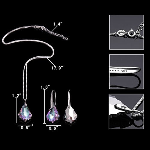 EleQueen 925 Sterling Silver CZ Baroque Drop Pendant Necklace Dangle Earrings Set Made with Austrian Crystal, Valentine's Day/Mother's Day/Christmas Jewelry Gift - color: Vitrail Light